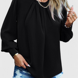 Dottie Top med Lange Ærmer og Blondekrave