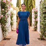 Seraphina | Elegant Maxi Kjole med Plisseringer og Knude i Taljen