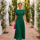 Seraphina | Elegant Maxi Kjole med Plisseringer og Knude i Taljen