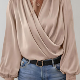 Quinn V-udskæring Elegant Bluse med Lange Ærmer