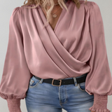 Quinn V-udskæring Elegant Bluse med Lange Ærmer