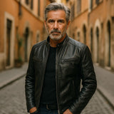 Enzo | Klassisk sort læderjakke til motorcyklist
