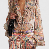 Maddalena | Finely Sæt med Bluse i Volanter og Vintage Paisley Print